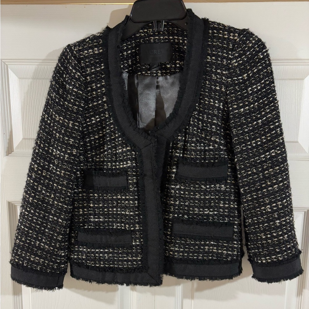 J CREW COLLECTION Cropped Black Shimmer Tweed Jacket Blazer